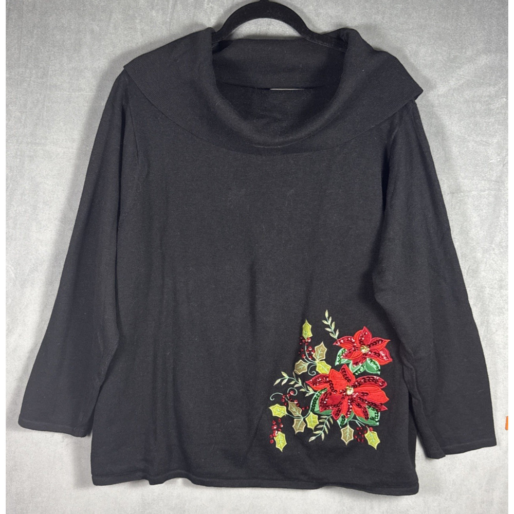 Carly‎ St. Claire Christmas Sweater Women 1X Ramie Cotton Holiday Cowl Neck